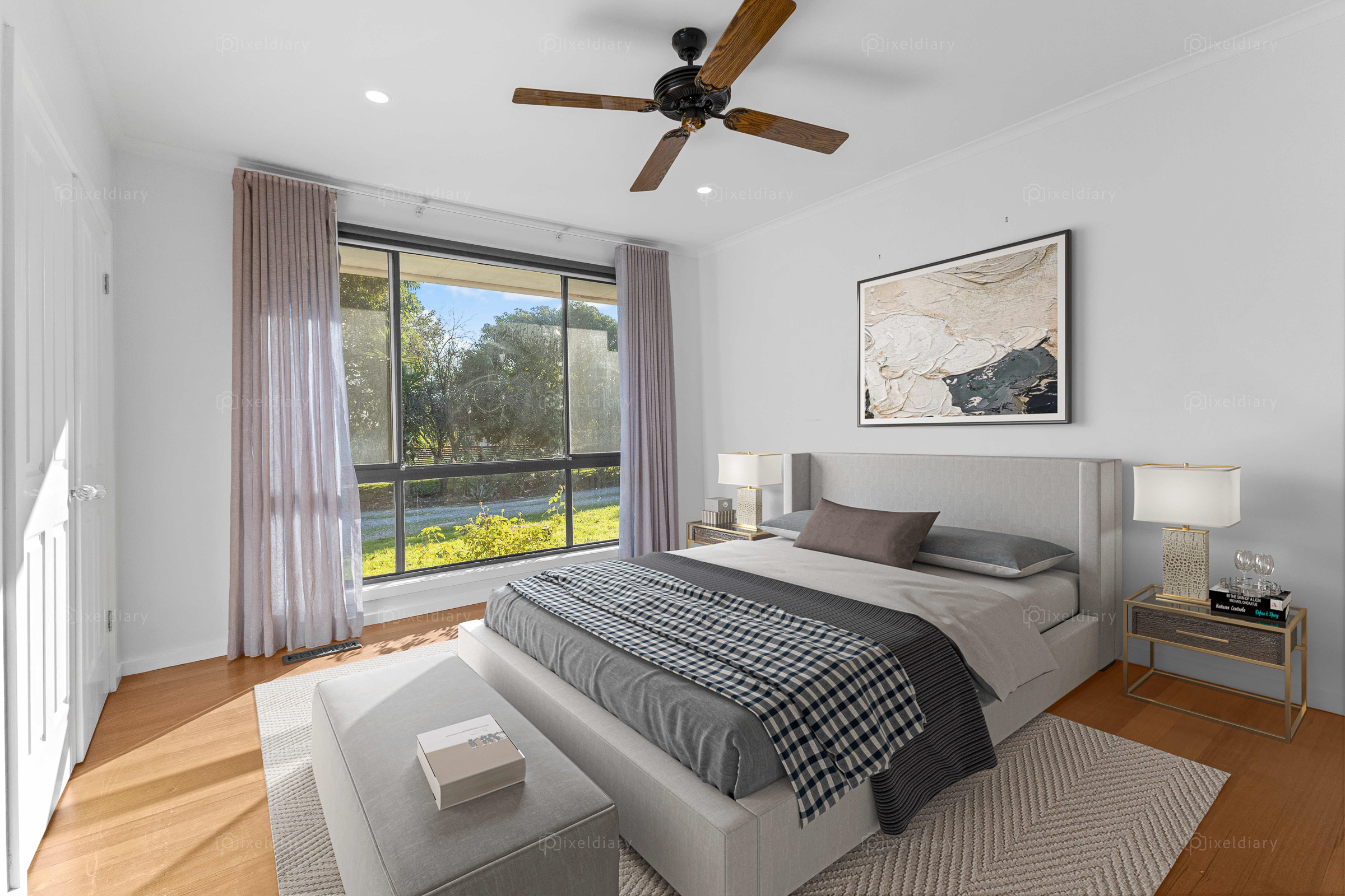 Contemporary bedroom with polished presentation