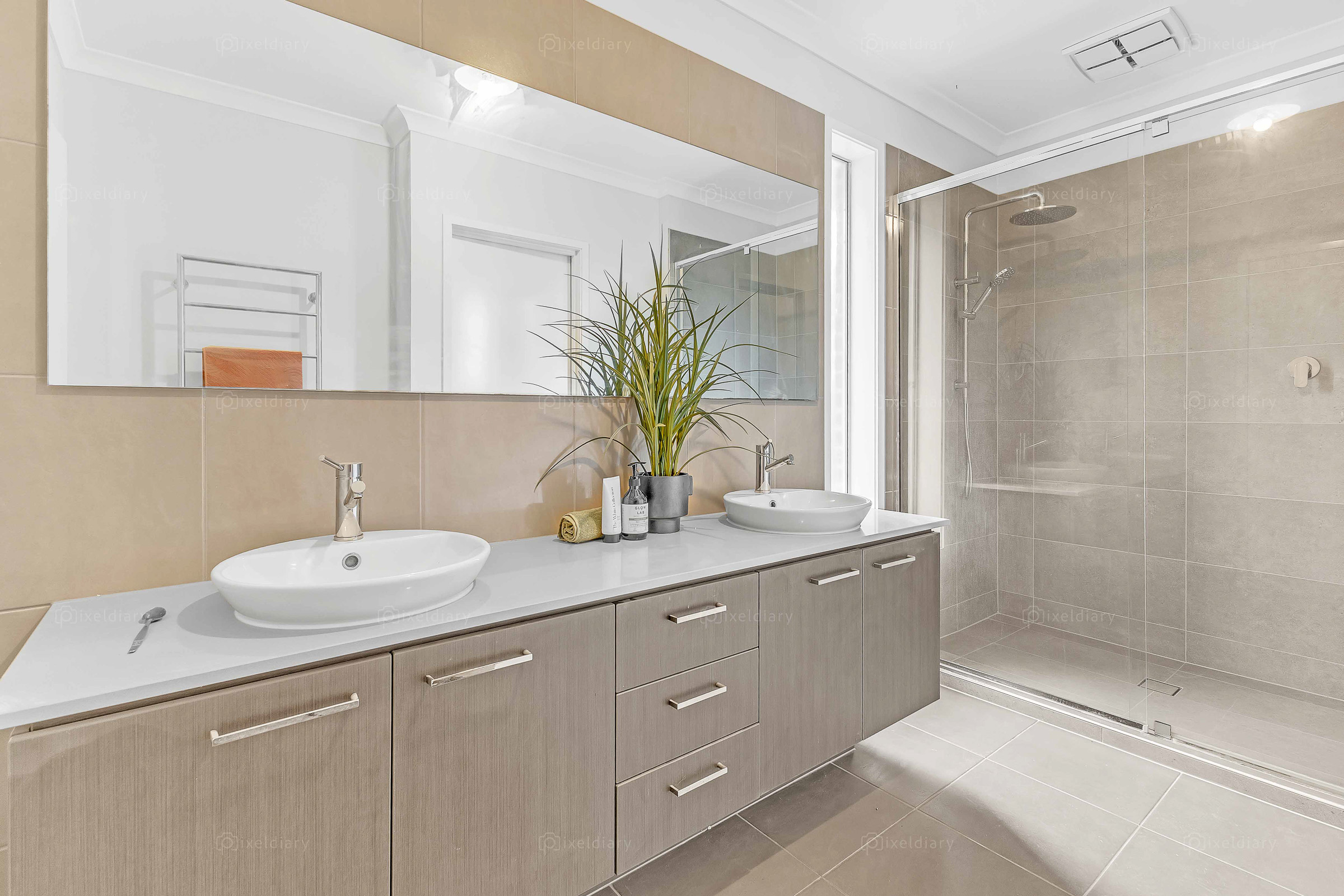 Contemporary double-vanity bathroom